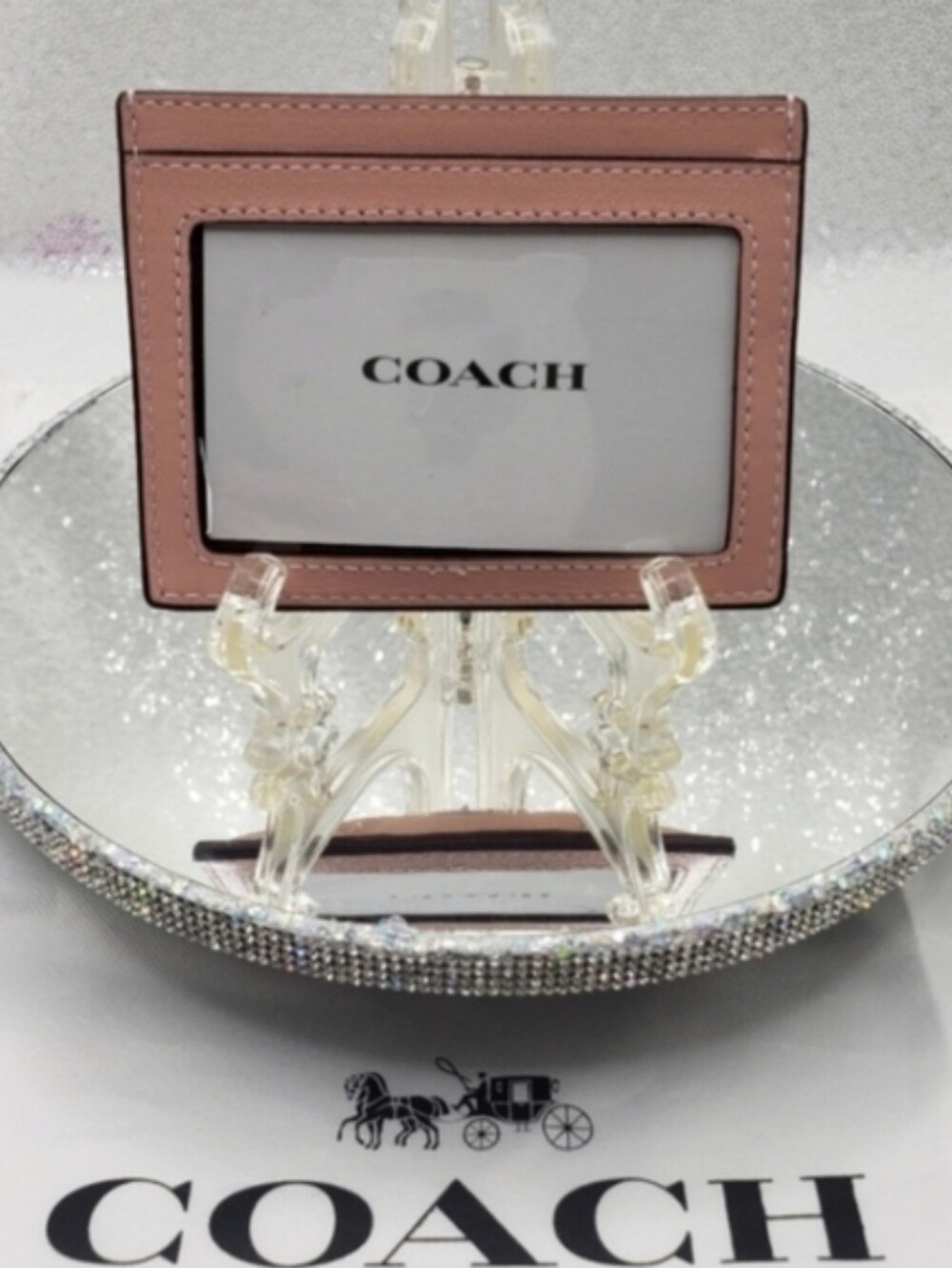 Coach Pink Slim Puffy Diamond Quilted ID Card Case in Smooth Nappa Leather - Picture 3 of 6